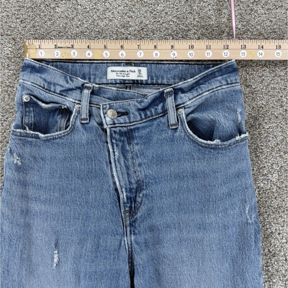 Abercrombie & Fitch 90s Straight Ultra High Rise Criss-Cross 25/0 XL Light Wash - Picture 10 of 14